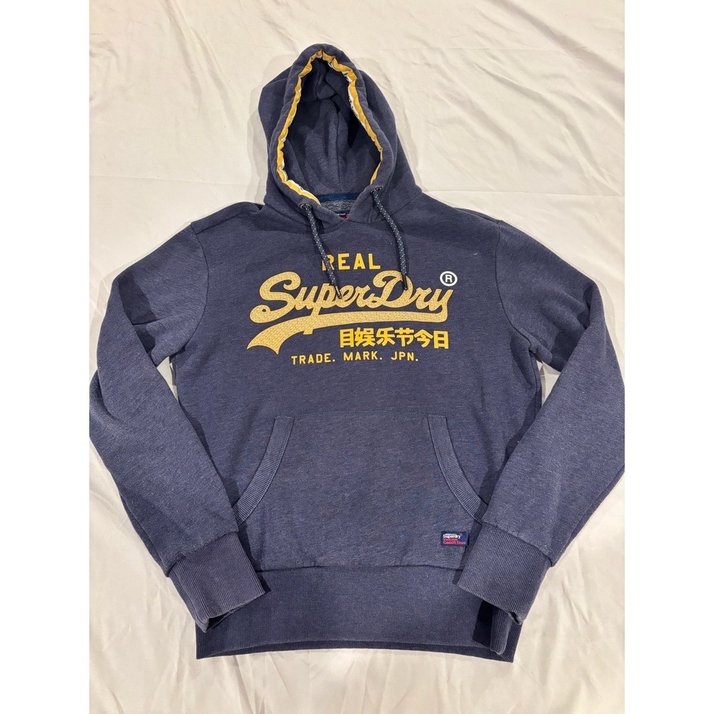 Superdry Mens Vintage Logo Pullover Hoodie Medium Navy Blue Japanese Streetwear